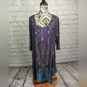 Simply Aster Women's Long Sleeve Stretch Knit Geometric Print Dress Sz 2x b20a